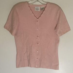 Bentley Cardigan Sweater Womens Small Pink Short Sleeve Button Front Knit‎ Top
